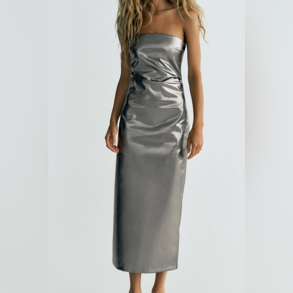 Zara metallic strapless dress